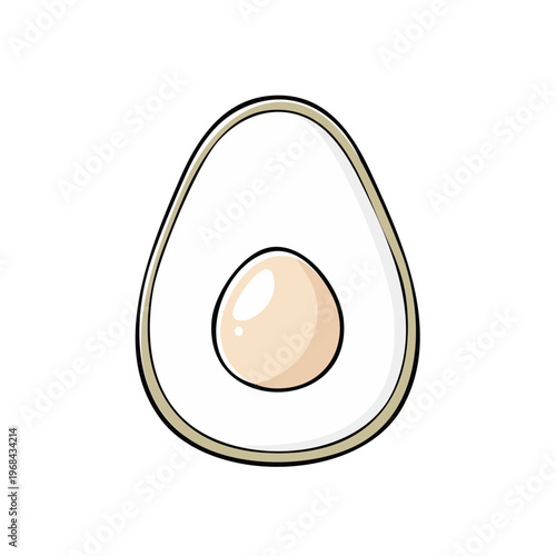 Stylized cross-section of a hard-boiled egg with a smooth shell and creamy yolk, isolated on white