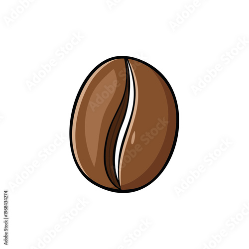 Close-up Illustration of a Single Roasted Coffee Bean with a Distinctive Groove