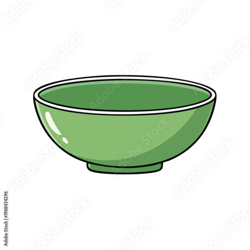 Simple Cartoon Illustration of a Green Bowl with a Thick Rim and Smooth Surface
