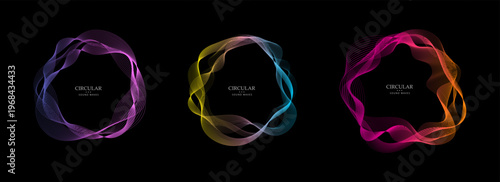 Music wave equalizer vector template. Sound circular depicting audio music. Radial abstract background spectrum. Multicolored vibrations neon sound.