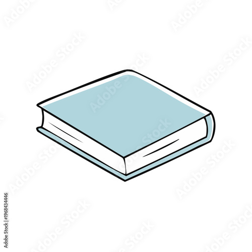 Closed light blue book with white pages on a white background simple illustration