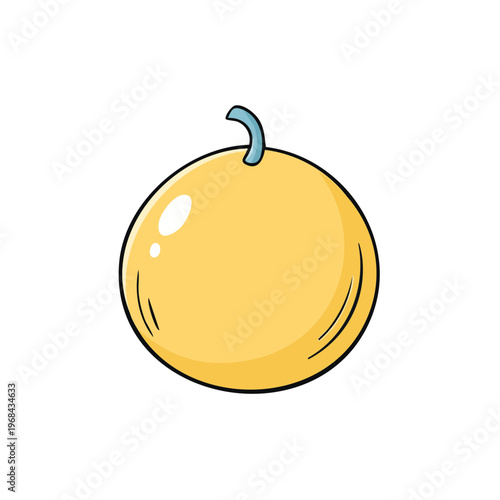 Simple cartoon illustration of a yellow melon with a green stem