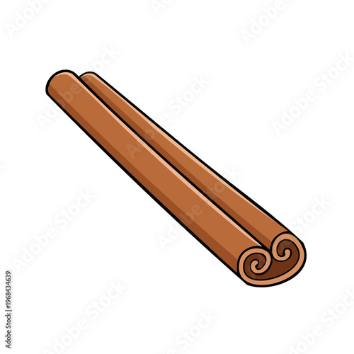 Two brown cinnamon sticks with rolled edges isolated on a white background