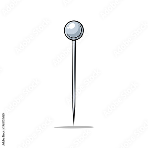 Sharp metal sewing pin with a rounded head isolated on a white background