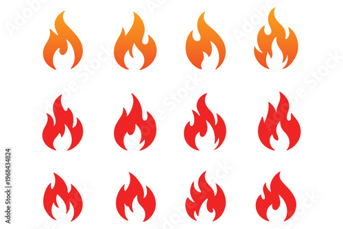 Fire flame icon vector design symbol. Set of fire icons. Flame design of different shapes. Vector illustration eps 10