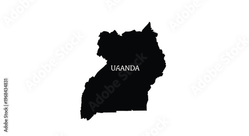 Map of uganda african country outline with text black silhouette