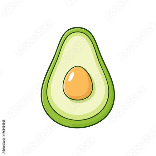 Simple cartoon illustration of a halved avocado with its pit and flesh visible