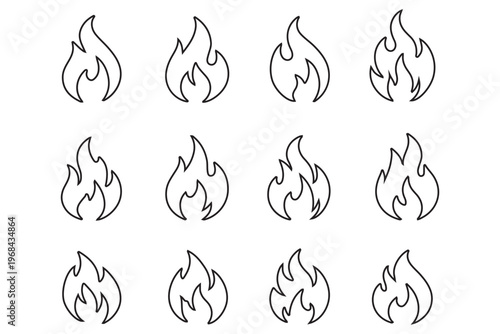 Fire flame icon vector design symbol. Set of fire icons. Flame design of different shapes. Vector illustration eps 10
