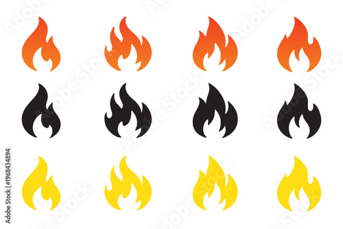 Fire flame icon vector design symbol. Set of fire icons. Flame design of different shapes. Vector illustration eps 10