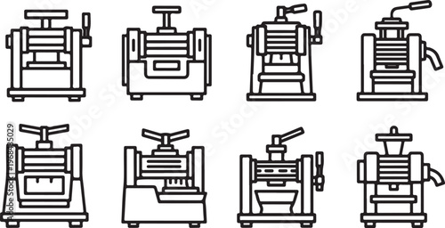 Eight different styles of classic wooden rocking chairs in black and white Vector