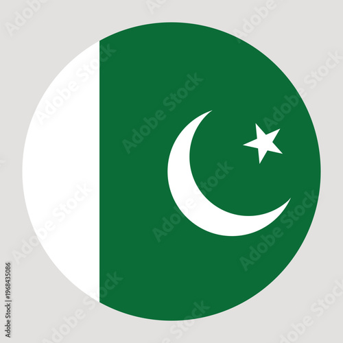 Round flag of Pakistan icon isolated on light grey background.