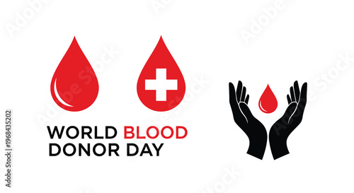 World blood donor day design featuring drops and hands a striking silhouette