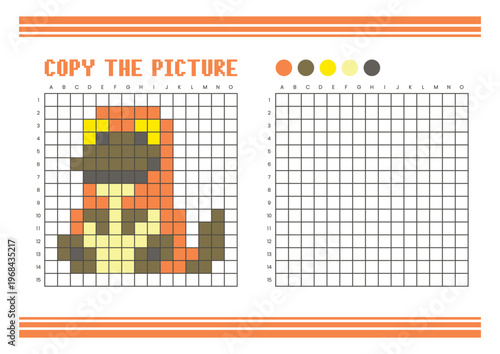 Copy the picture grid drawing worksheet for kids. Pixel art platypus