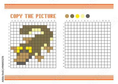 Copy the picture grid drawing worksheet for kids. Pixel art platypus