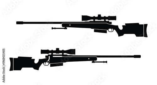 Two sniper rifles displayed in stark black a dramatic silhouette