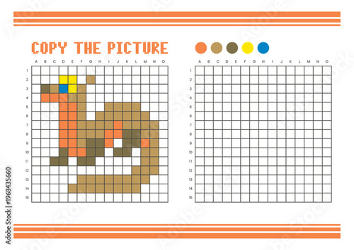 Copy the picture grid drawing worksheet for kids. Pixel art ferret