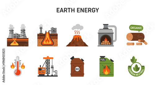 Earth energy icons and symbols collection.