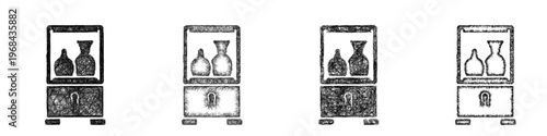 Sketch glass showcase icon design set