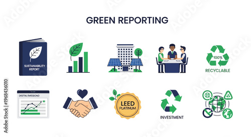 Green reporting eco friendly business icons.