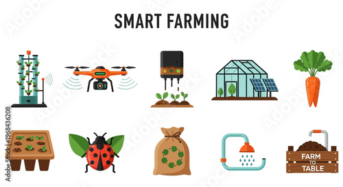 Smart farming technology icons and symbols.