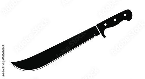 Black machete laying diagonally against a white background silhouette