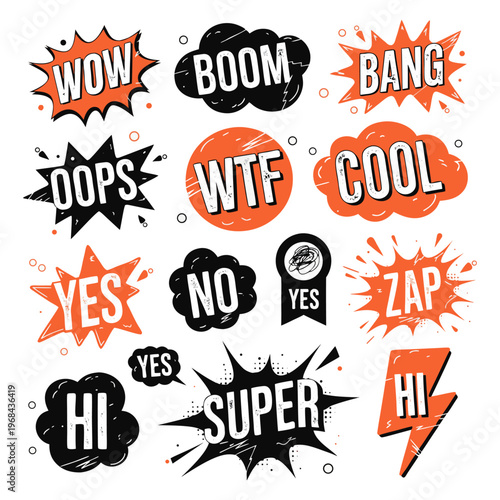 Comic Boom Text Sticker Set – Pop Art Speech Bubble Collection