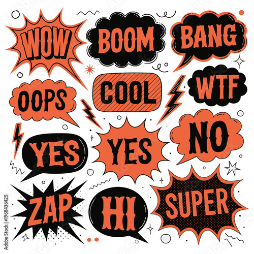 Comic Boom Text Sticker Set – Pop Art Speech Bubble Collection