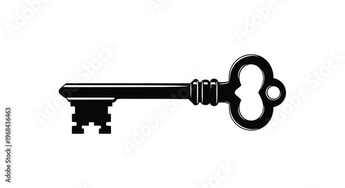 Antique style key isolated on white a striking black silhouette