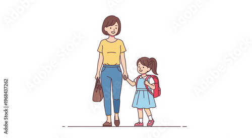 mother and daughter holding hands walking together