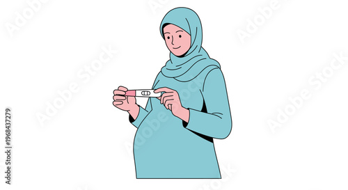 Pregnant woman in hijab holding pregnancy test