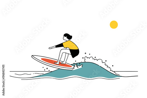 Surfer Riding Wave in UV Rashguard