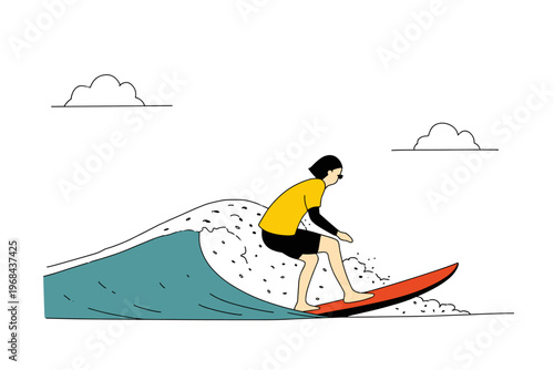 Surfer Riding Wave in UV Rashguard