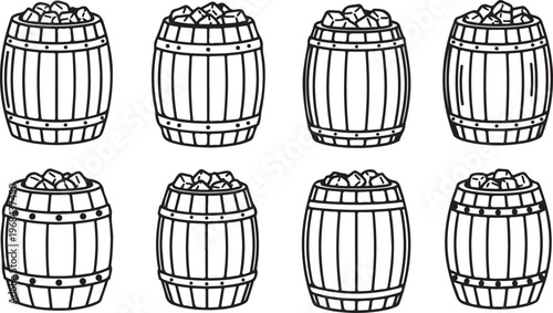 Various styles of striped knit beanies shown from multiple angles Vector