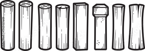 Black and white illustration of various types of coffee cups and mugs Vector