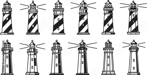 Comparative illustrations of different clock tower architectural styles Vector