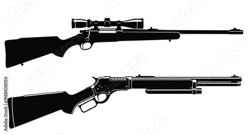 Two rifles a bolt action and lever action displayed in black silhouette