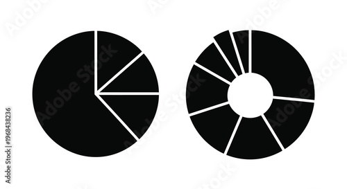 Two black pie charts with segmented areas stark graphical silhouette