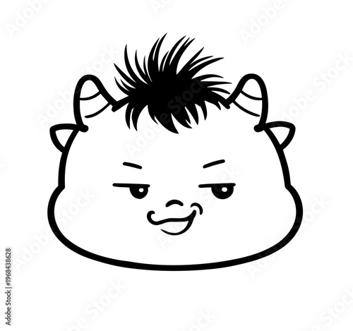 Smirking Cute Monster Face, Confident and Mischievous Expression Cartoon Character Illustration

