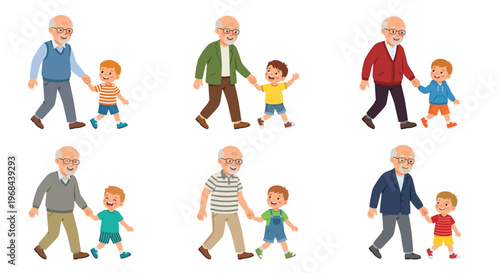 Generations walking hand in hand grandfathers and grandsons enjoying time together
