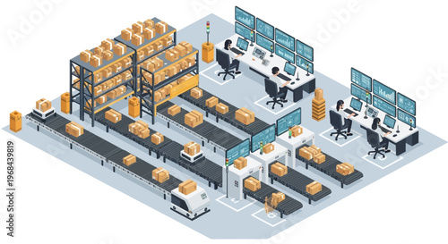 Efficient automated warehouse operations showcasing smart logistics and advanced distribution systems with integrated technology for modern inventory management and package handling