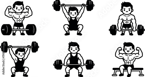 Bodybuilder lifting weights in various poses