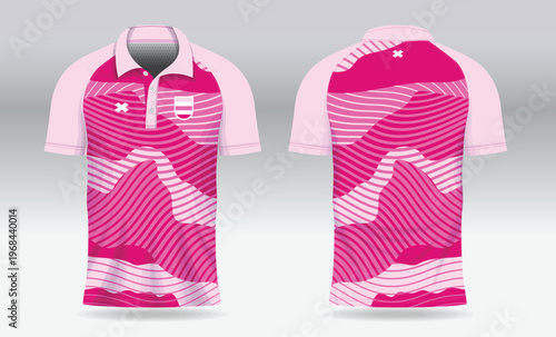 pink jersey polo shirt mockup template design for badminton, tennis, football or sport uniform in front and back view