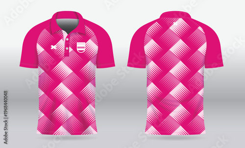 pink jersey polo shirt mockup template design for badminton, tennis, football or sport uniform in front and back view