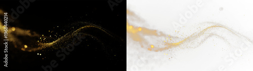 Golden dust swirls in the air on a transparent background during daytime