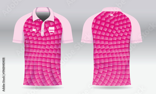 pink jersey polo shirt mockup template design for badminton, tennis, football or sport uniform in front and back view
