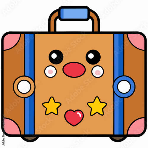 Cute suitcase character illustration in colorful flat style