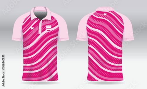 pink jersey polo shirt mockup template design for badminton, tennis, football or sport uniform in front and back view