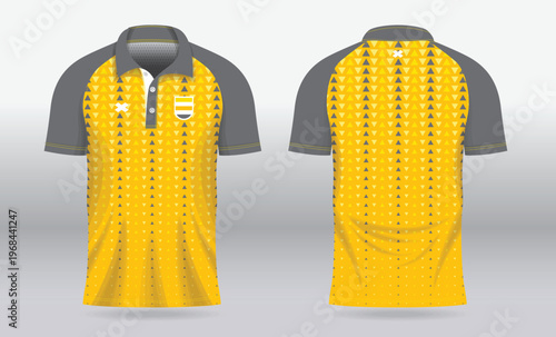 yellow jersey polo shirt mockup template design for badminton, tennis, football or sport uniform in front and back view