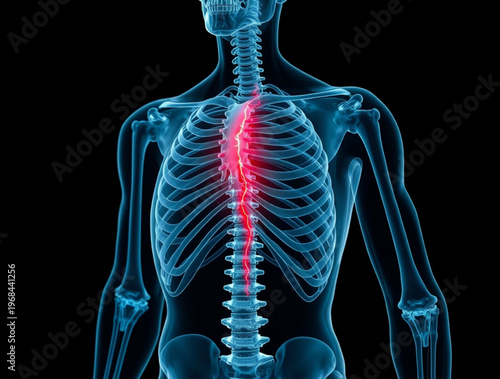 Human Spine Pain Highlighted in Red Medical Anatomy Illustration