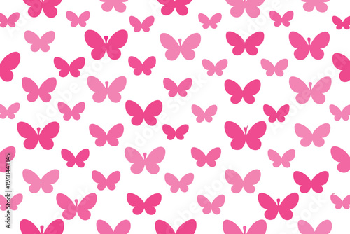 Seamless pink butterfly pattern, cute girly vector, pastel insect background, repeating butterflies design, spring summer wallpaper, minimal aesthetic pattern, kids nursery design, feminine textile pr